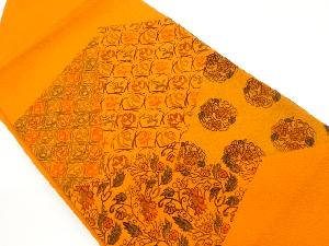 縮緬地切り嵌め風華文に花唐草模様名古屋帯